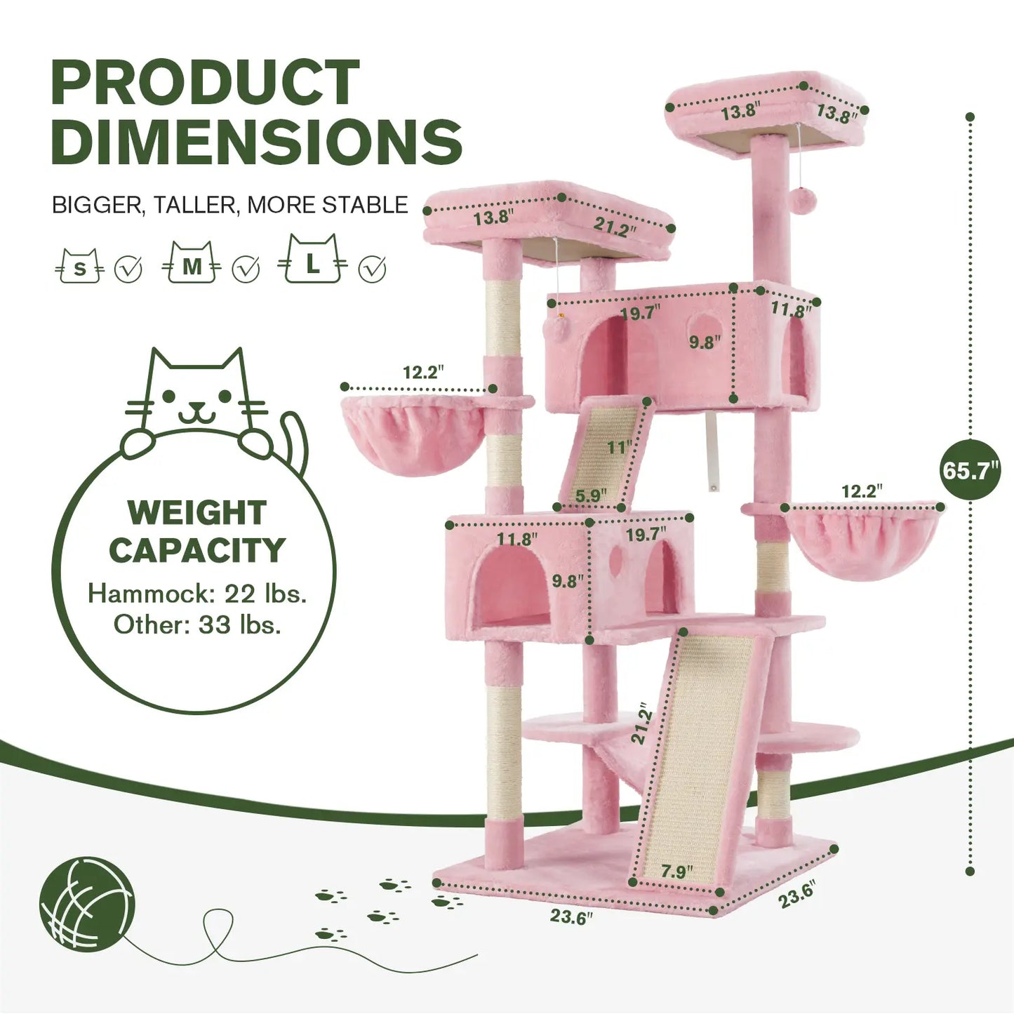 MUTICOR 65In Multi-Level Cat Tree Tower for Indoor Big Cats with Cozy Plush Perches,Cat Condo,Sisal Scratching Posts & Hammock and Baskets#Summervibes
