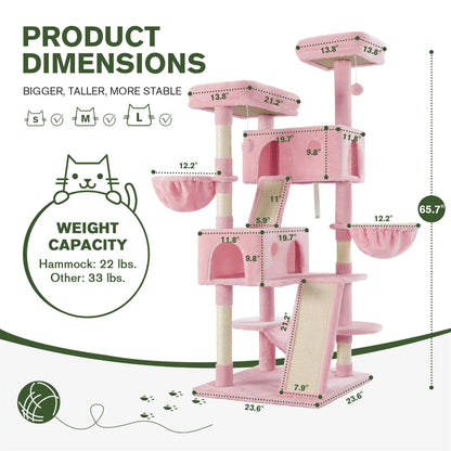 MUTICOR 65In Multi-Level Cat Tree Tower for Indoor Big Cats with Cozy Plush Perches,Cat Condo,Sisal Scratching Posts & Hammock and Baskets#Summervibes