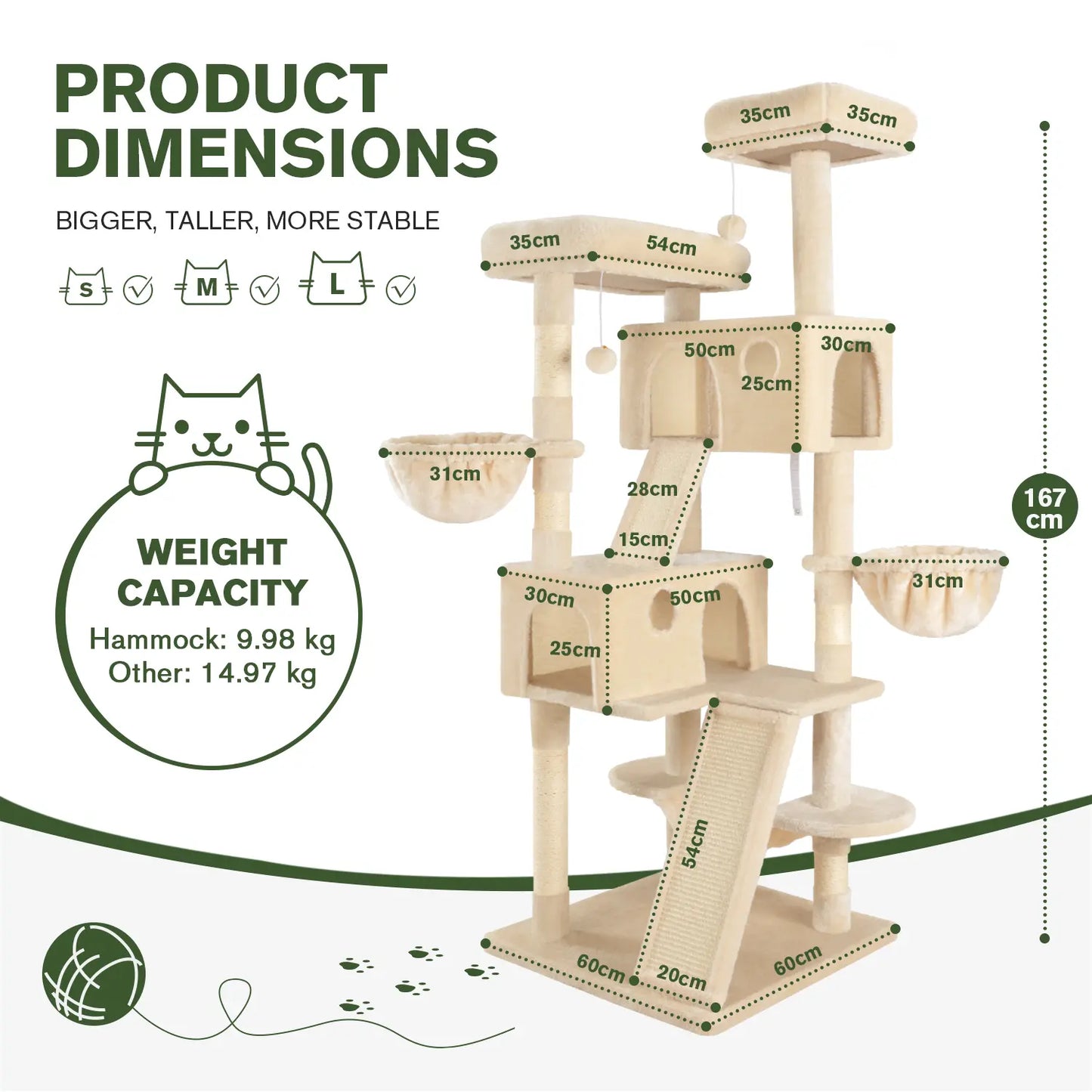 MUTICOR 65In Multi-Level Cat Tree Tower for Indoor Big Cats with Cozy Plush Perches,Cat Condo,Sisal Scratching Posts & Hammock and Baskets#Summervibes