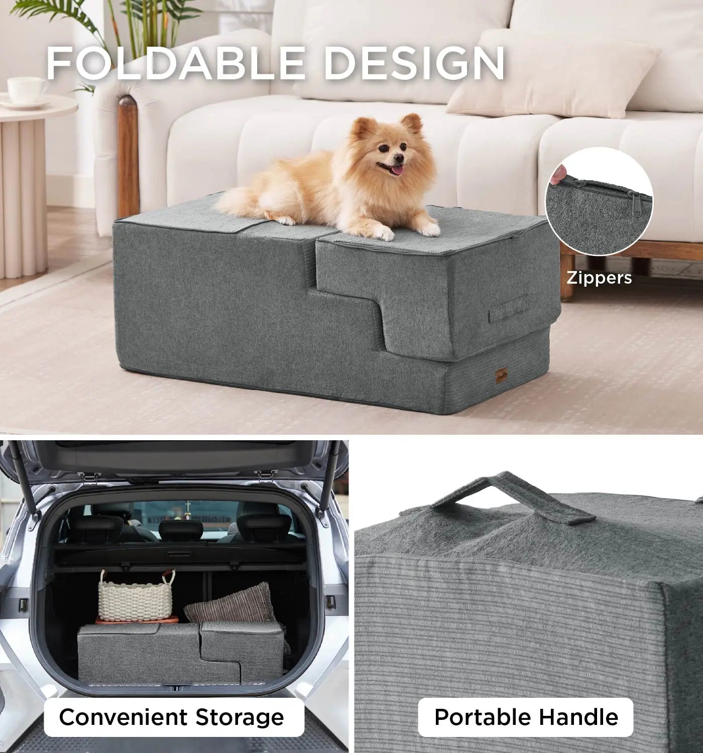 MADE 4 PETS Extra Wide Dog Stairs for High Bed Couch Sofa 35D Foam Pet Steps Non-Slip Bottom 4-Step for Small Dogs and Cats up to 40Lbs Home Use