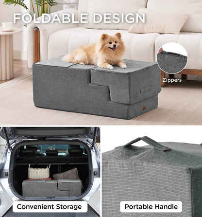MADE 4 PETS Extra Wide Dog Stairs for High Bed Couch Sofa 35D Foam Pet Steps Non-Slip Bottom 4-Step for Small Dogs and Cats up to 40Lbs Home Use