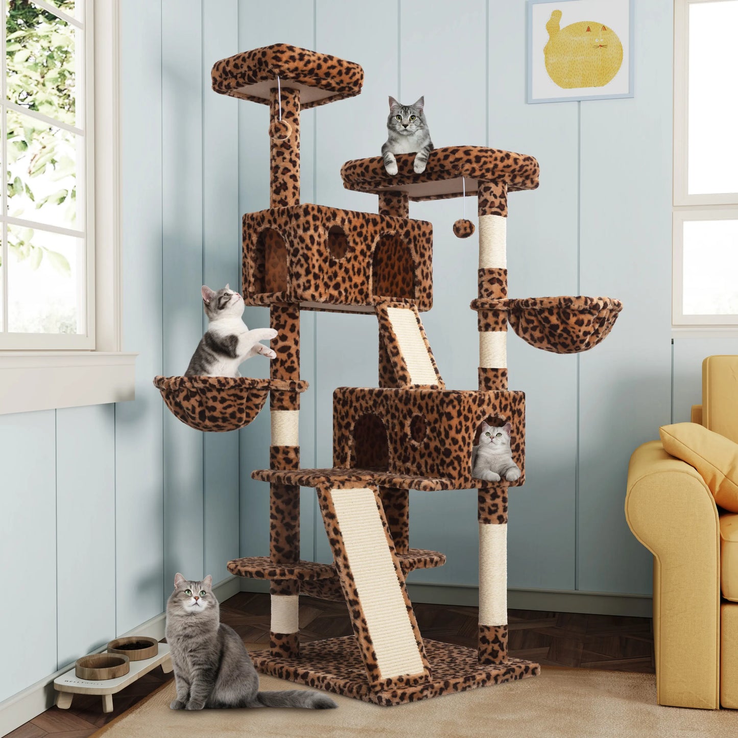 MUTICOR 65In Multi-Level Cat Tree Tower for Indoor Big Cats with Cozy Plush Perches,Cat Condo,Sisal Scratching Posts & Hammock and Baskets#Summervibes