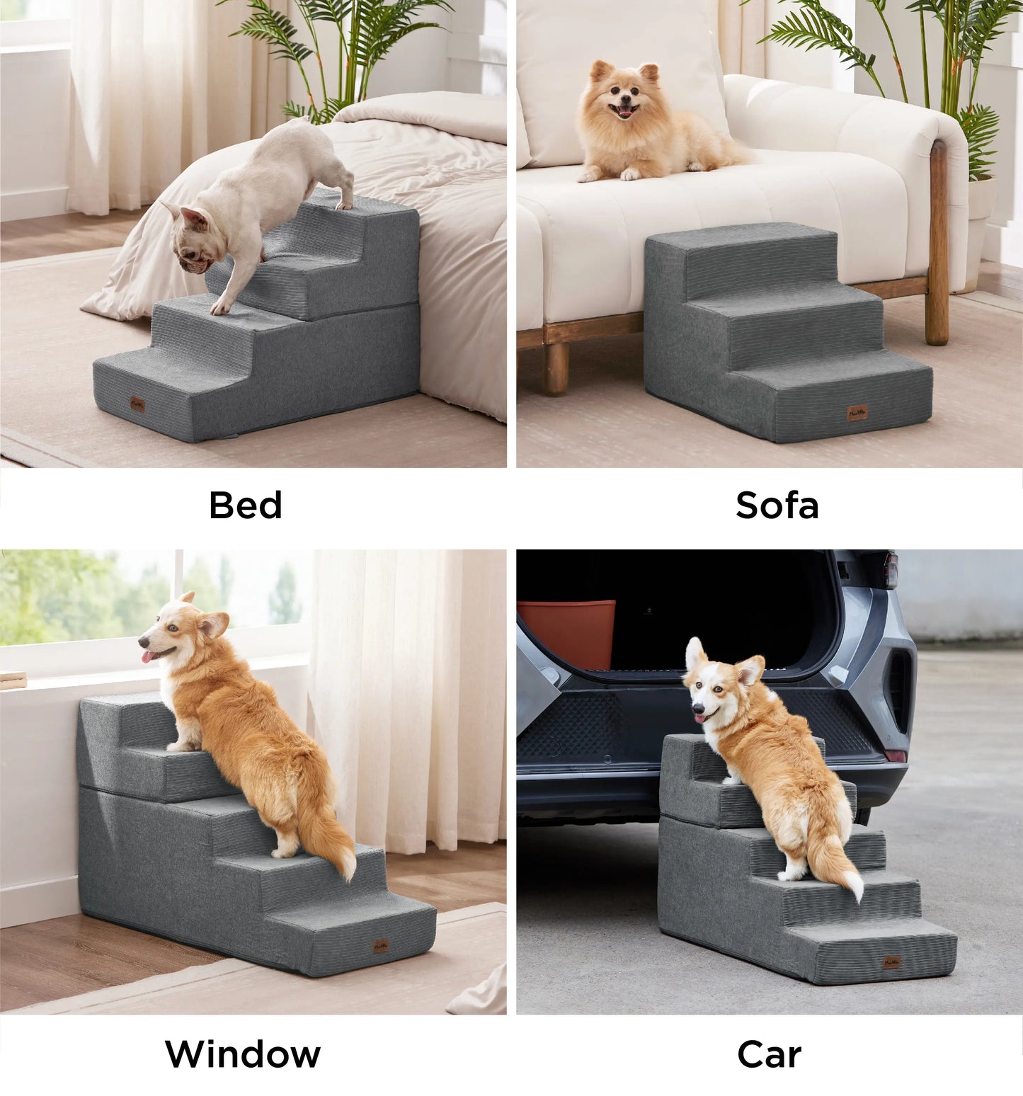 MADE 4 PETS Extra Wide Dog Stairs for High Bed Couch Sofa 35D Foam Pet Steps Non-Slip Bottom 4-Step for Small Dogs and Cats up to 40Lbs Home Use