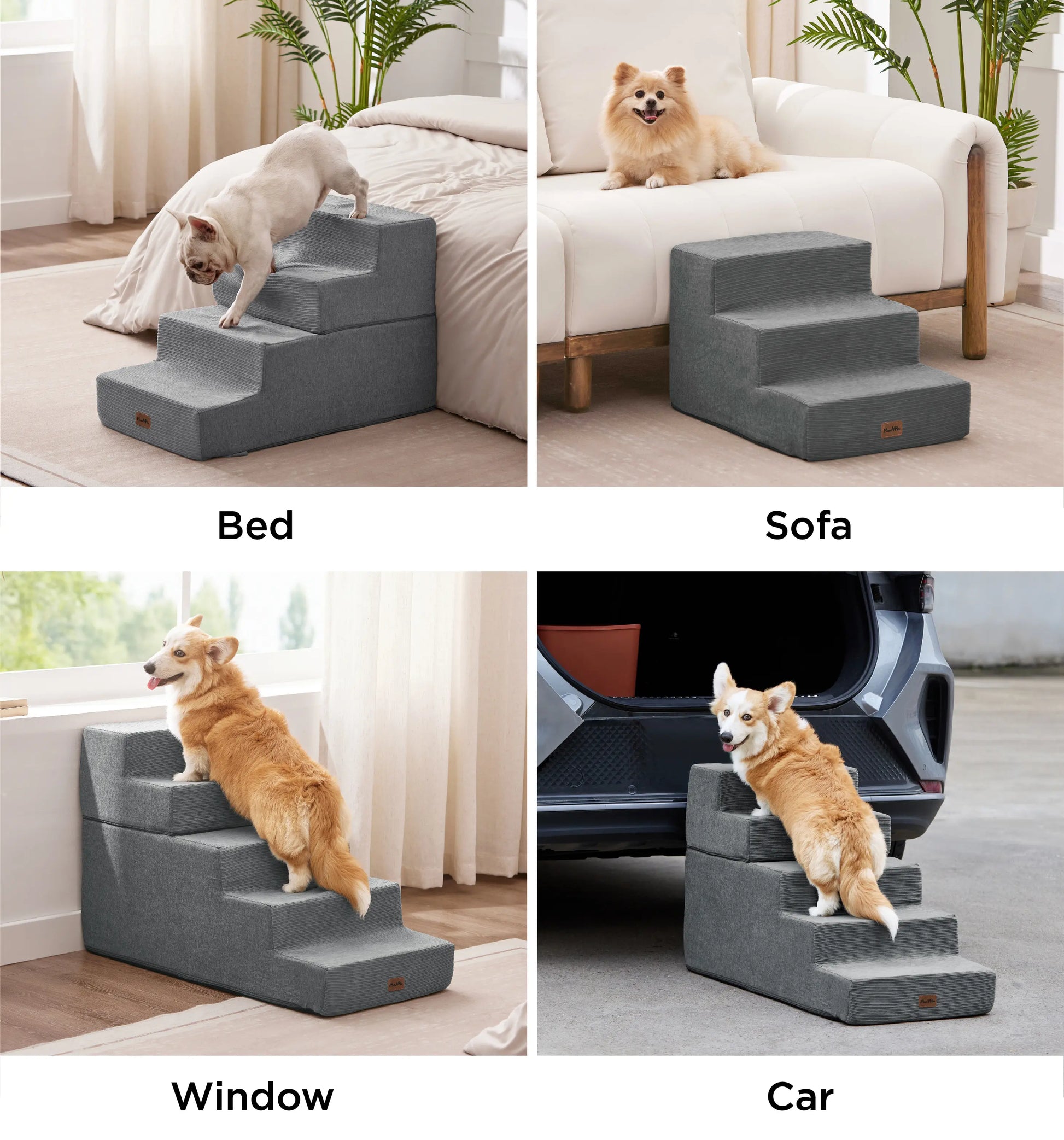 MADE 4 PETS Extra Wide Dog Stairs for High Bed Couch Sofa 35D Foam Pet Steps Non-Slip Bottom 4-Step for Small Dogs and Cats up to 40Lbs Home Use