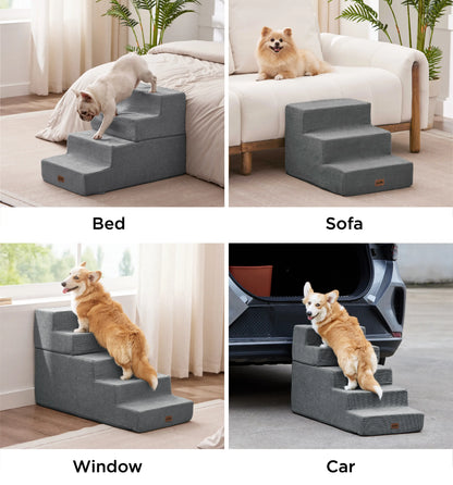 MADE 4 PETS Extra Wide Dog Stairs for High Bed Couch Sofa 35D Foam Pet Steps Non-Slip Bottom 4-Step for Small Dogs and Cats up to 40Lbs Home Use