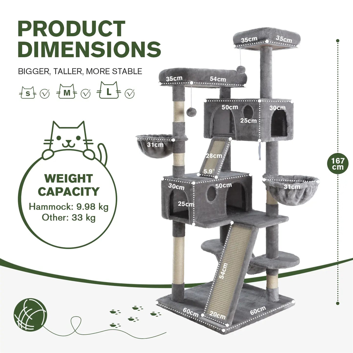 MUTICOR 65In Multi-Level Cat Tree Tower for Indoor Big Cats with Cozy Plush Perches,Cat Condo,Sisal Scratching Posts & Hammock and Baskets#Summervibes