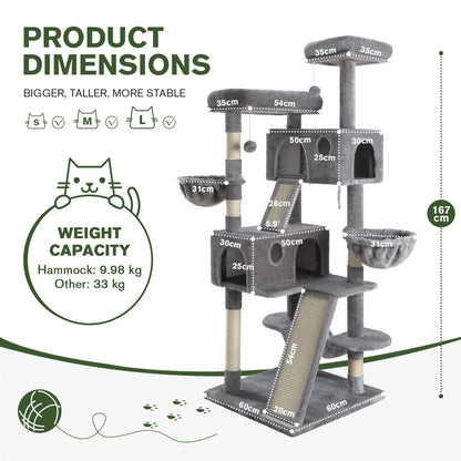 MUTICOR 65In Multi-Level Cat Tree Tower for Indoor Big Cats with Cozy Plush Perches,Cat Condo,Sisal Scratching Posts & Hammock and Baskets#Summervibes