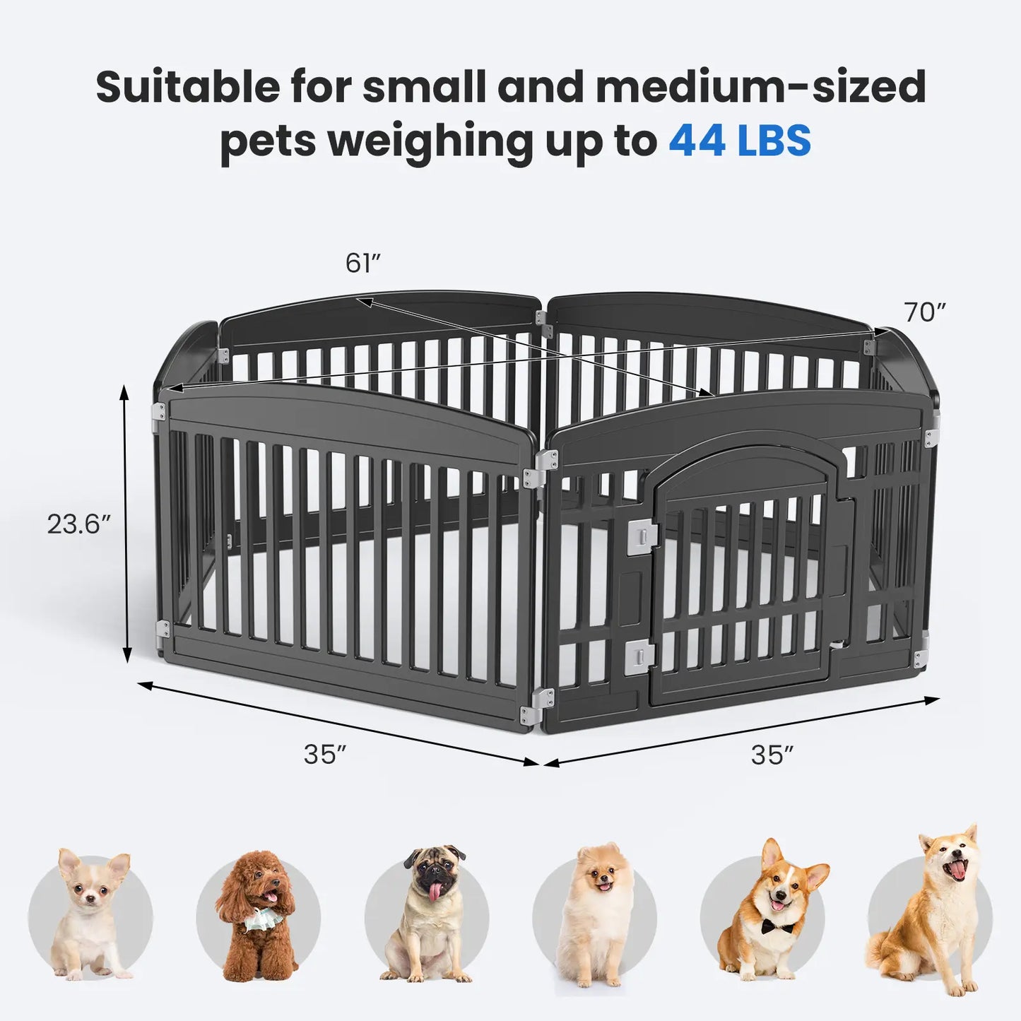 Plastic Pet Playpen, Durable Puppy Playpen with Lockable Door and Non-Slip Bottom, Portable Indoor Outdoor Puppy Pen