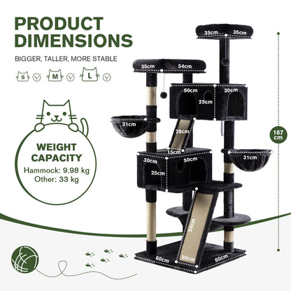 MUTICOR 65In Multi-Level Cat Tree Tower for Indoor Big Cats with Cozy Plush Perches,Cat Condo,Sisal Scratching Posts & Hammock and Baskets#Summervibes
