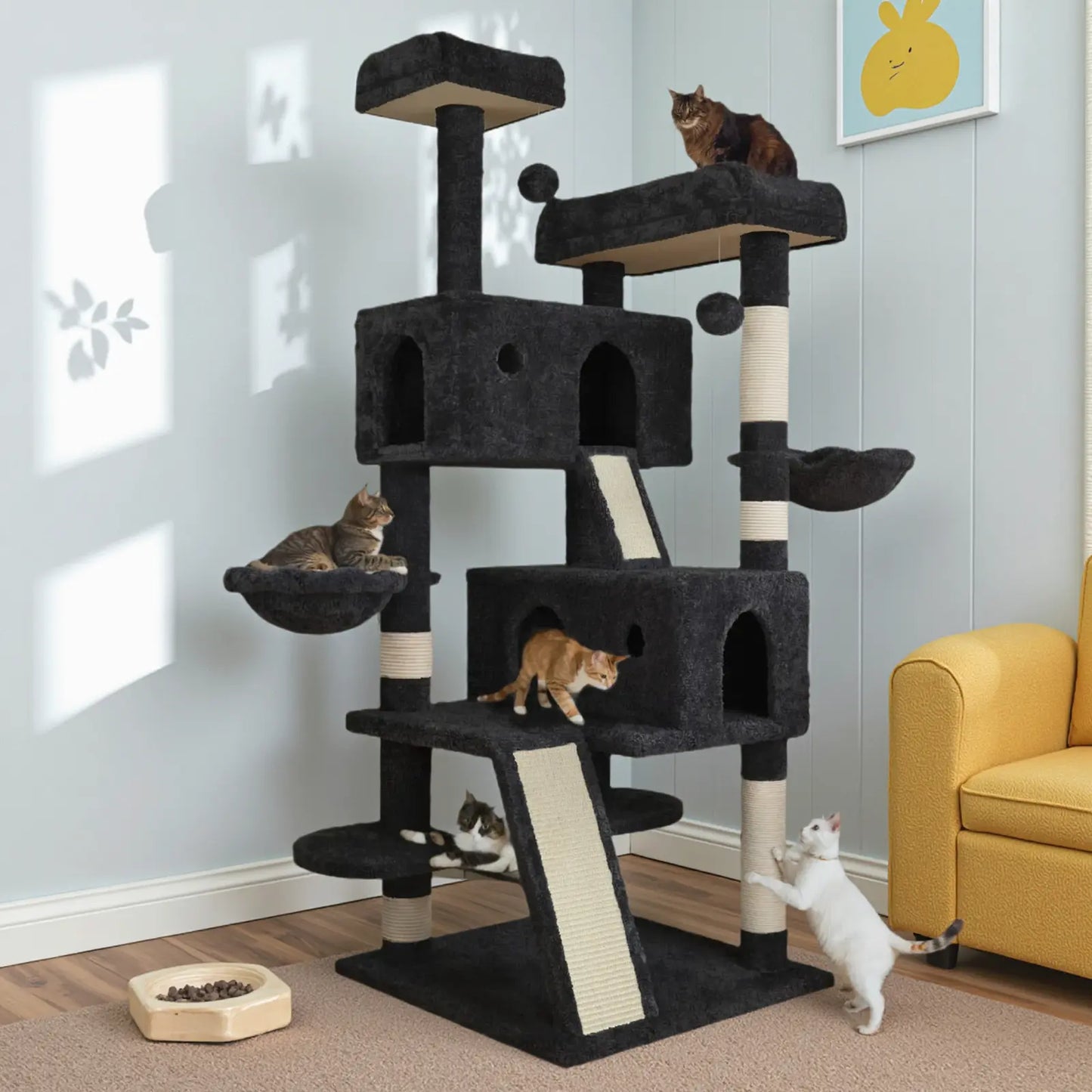 MUTICOR 65In Multi-Level Cat Tree Tower for Indoor Big Cats with Cozy Plush Perches,Cat Condo,Sisal Scratching Posts & Hammock and Baskets#Summervibes