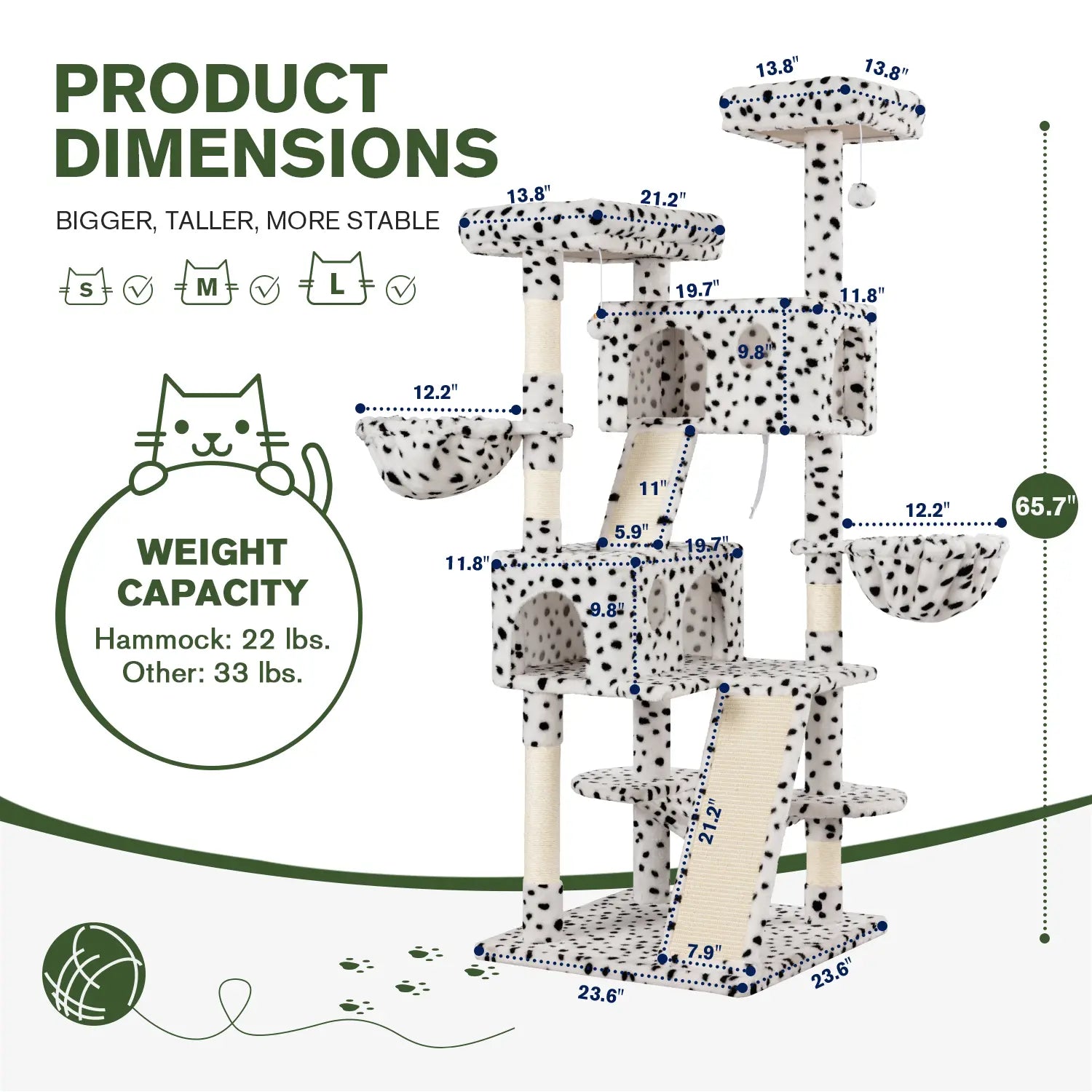 MUTICOR 65In Multi-Level Cat Tree Tower for Indoor Big Cats with Cozy Plush Perches,Cat Condo,Sisal Scratching Posts & Hammock and Baskets#Summervibes