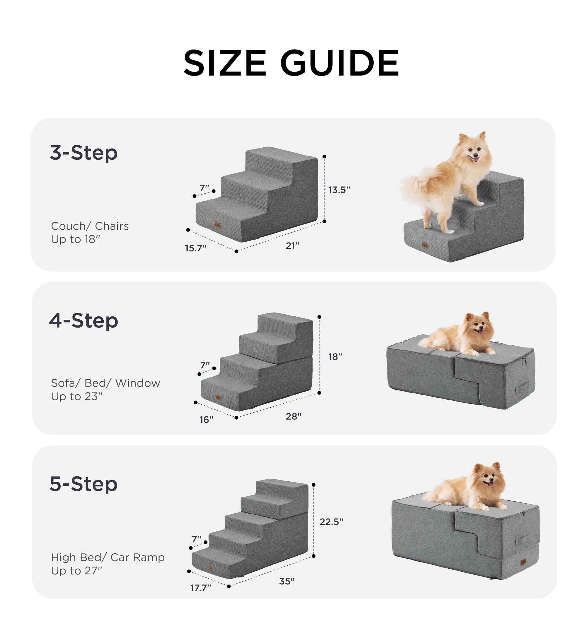 MADE 4 PETS Extra Wide Dog Stairs for High Bed Couch Sofa 35D Foam Pet Steps Non-Slip Bottom 4-Step for Small Dogs and Cats up to 40Lbs Home Use