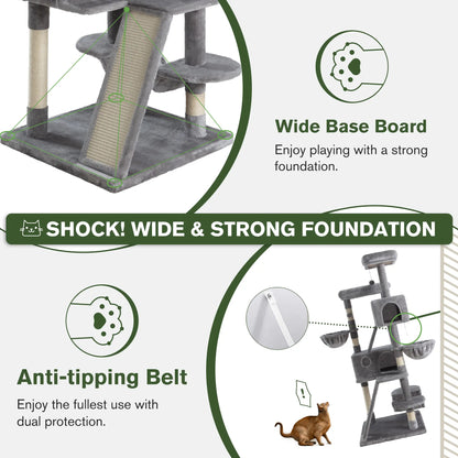 MUTICOR 65In Multi-Level Cat Tree Tower for Indoor Big Cats with Cozy Plush Perches,Cat Condo,Sisal Scratching Posts & Hammock and Baskets#Summervibes