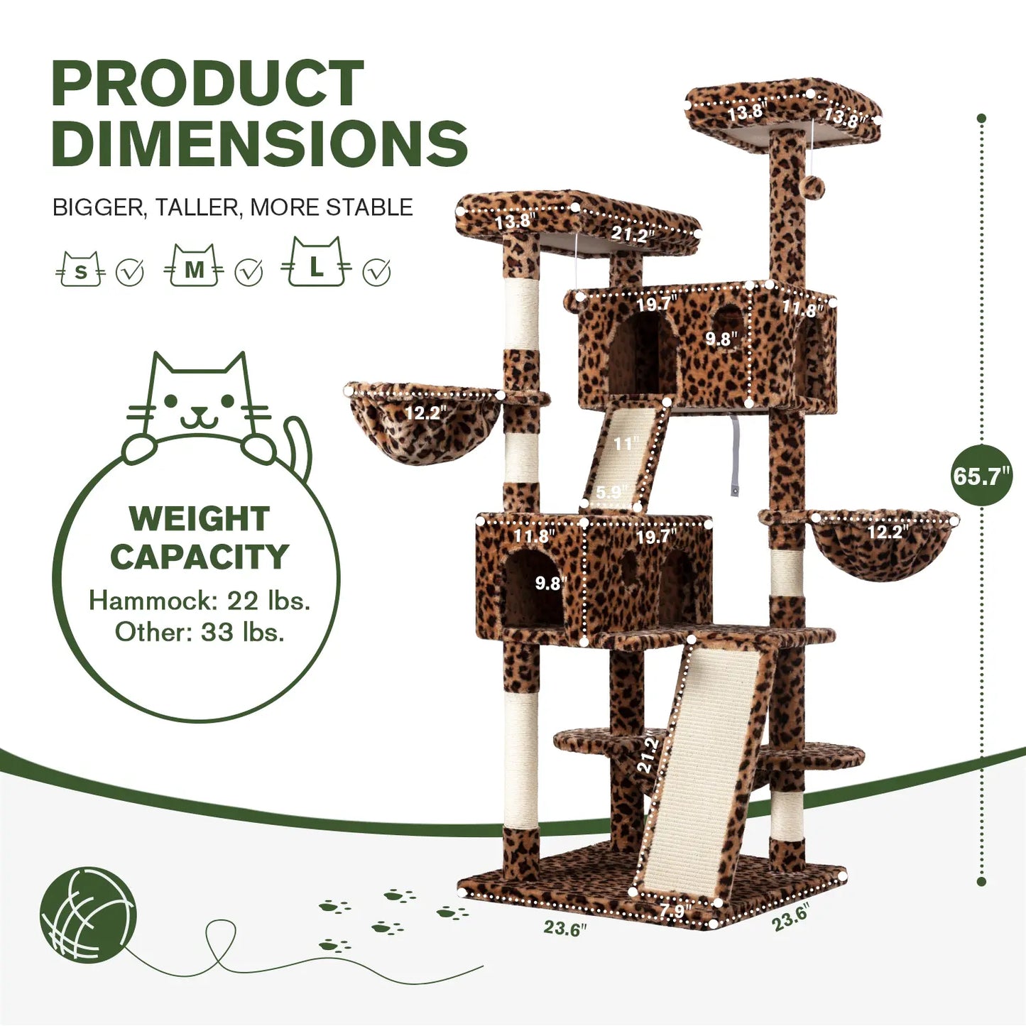 MUTICOR 65In Multi-Level Cat Tree Tower for Indoor Big Cats with Cozy Plush Perches,Cat Condo,Sisal Scratching Posts & Hammock and Baskets#Summervibes