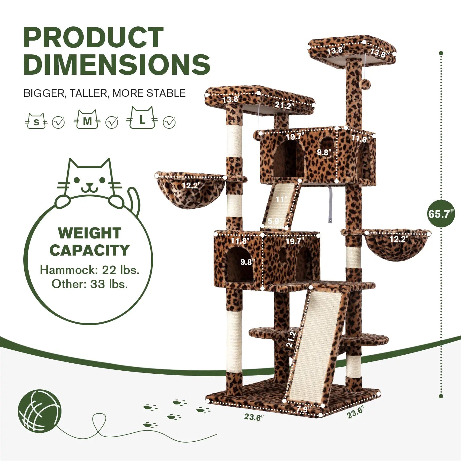 MUTICOR 65In Multi-Level Cat Tree Tower for Indoor Big Cats with Cozy Plush Perches,Cat Condo,Sisal Scratching Posts & Hammock and Baskets#Summervibes